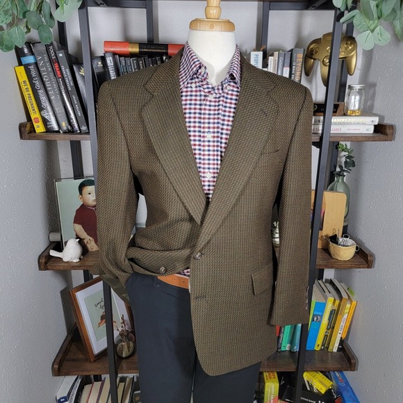 VTG JOS A BANK Men's Sport Coat‎ Blazer Two Button Olive Brown Wool Size 44R